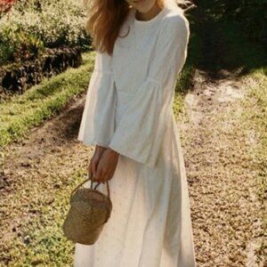 Doen Noisette white eyelet dress bell sleeves midi dress